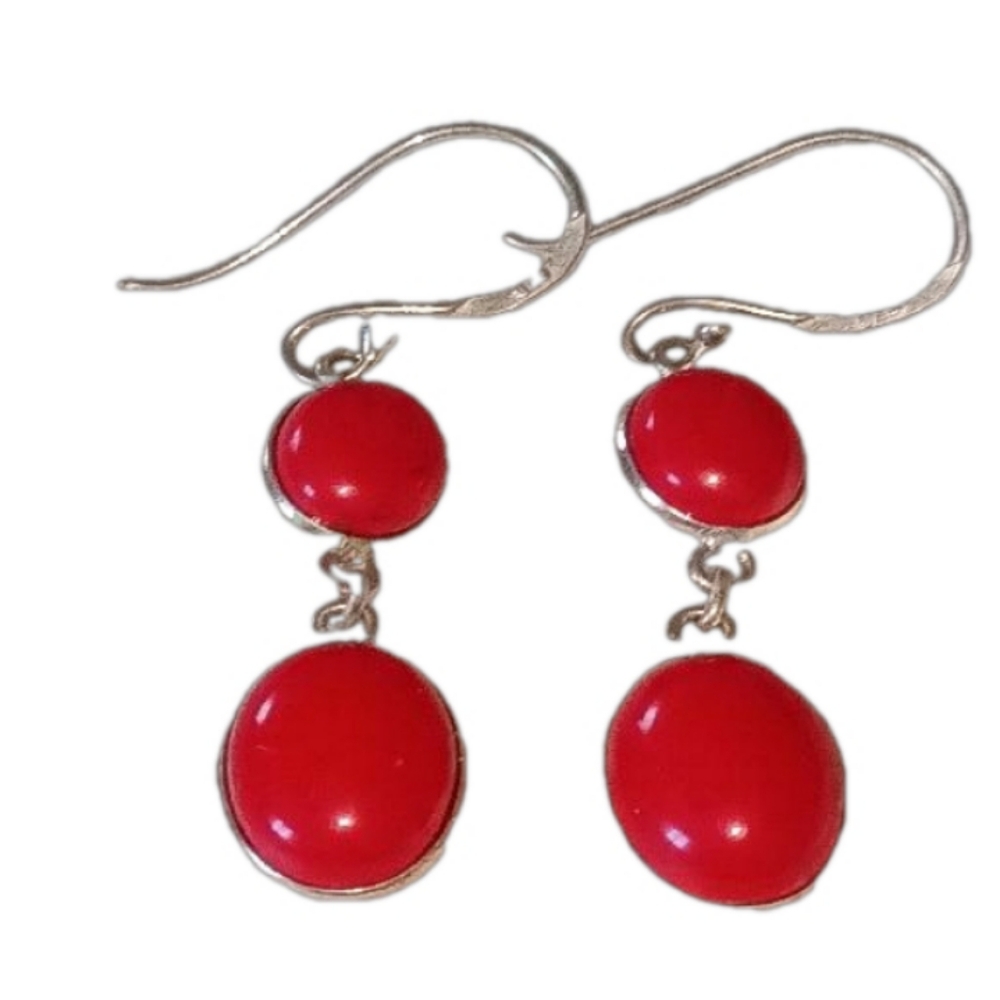 Red Coral Silver Handmade Earrings